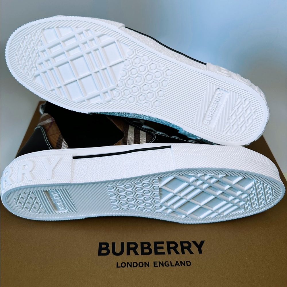 BURBERRY Signature Vintage Check Logo Canvas Leather High-Top Fashion Sneakers - Picture 11 of 16